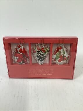 Set of 3 Mini Glass Crystal Christmas Holiday Ornaments Botanical #253101